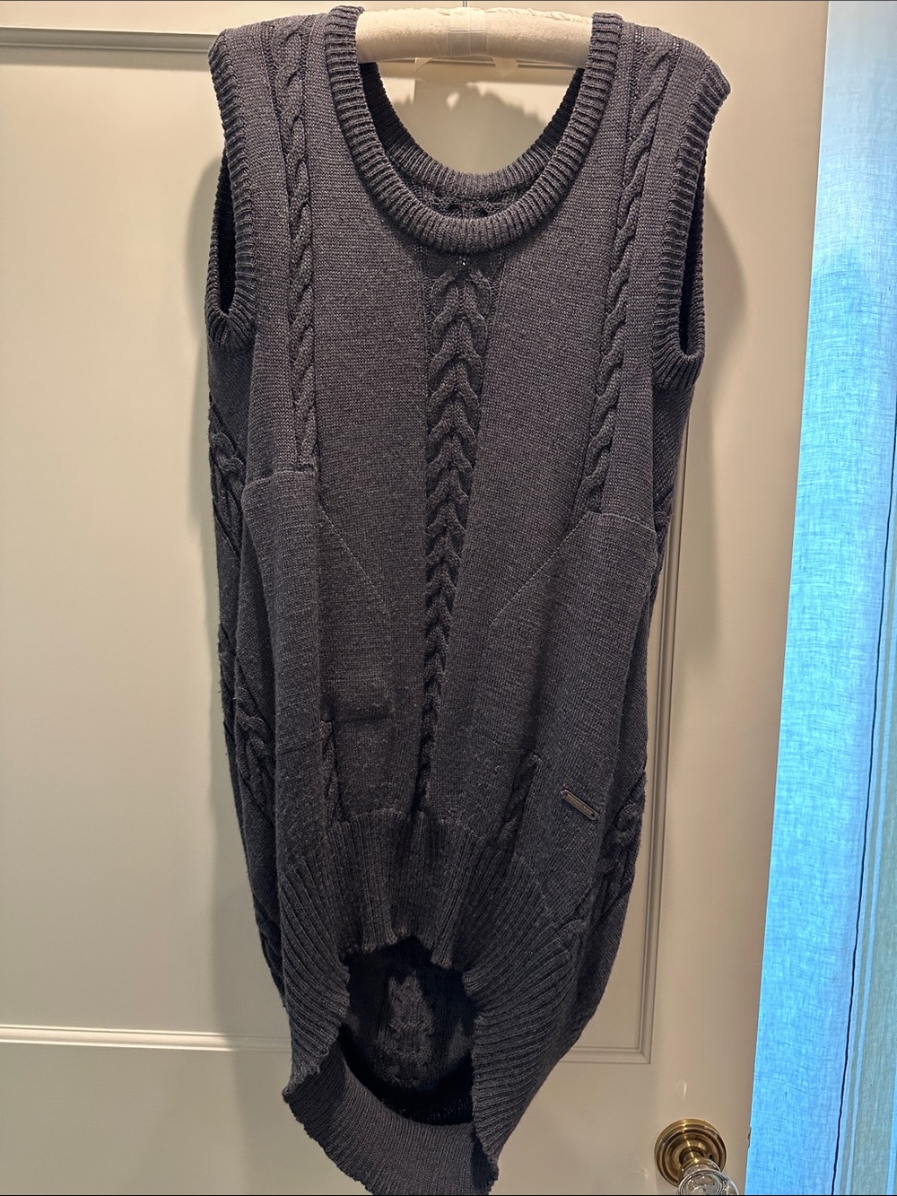 Twin-Set Charcoal Cable Knit Sleeveless V-Neck Sweater Vest